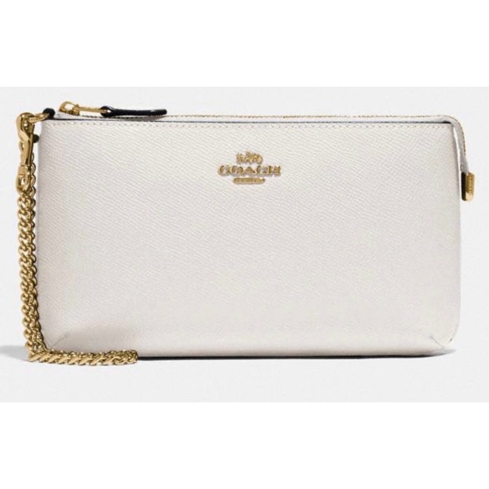 Coach Metallic Cream Wristlet with Gold Chain
